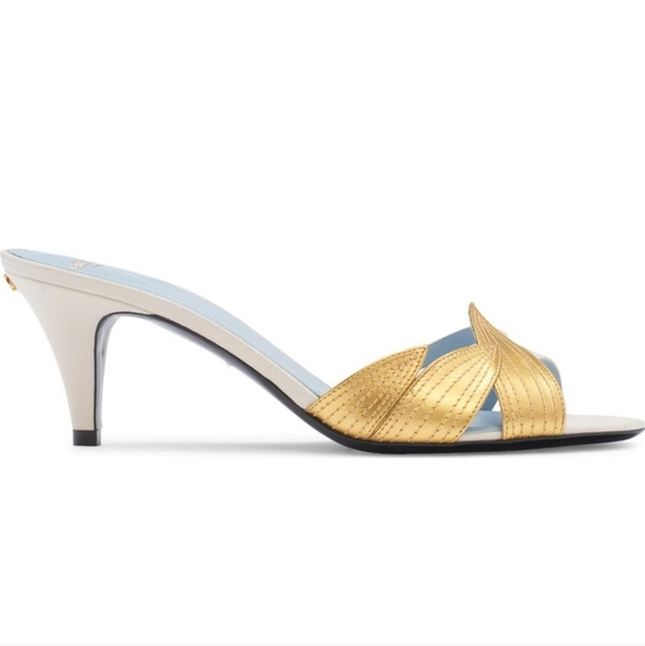 VALENTINO GARAVANI FOLIAGE SLIDE SANDAL GOLD/WHITE SZ 37 1/2EU 7.5US AUTHENTIC - Picture 2 of 16